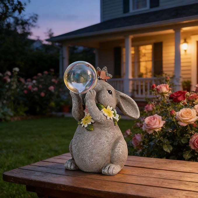 Solar Rabbit Statue Garden Decor Gift Bunny Outdoor Decorations with Waterproof LED Light for Yard Patio Lawn &amp Garden Ideal Gift for Birthday Easter and Housewarming Décor