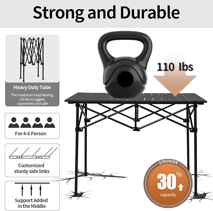 SHANQUAN Camping Table Roll up Table Fold up Lightweight Compact 4-6 Person Portable Adjustable Height Roll up Aluminum Table with Carry Bag for Outdoor Camping Picnic Backyards BBQ