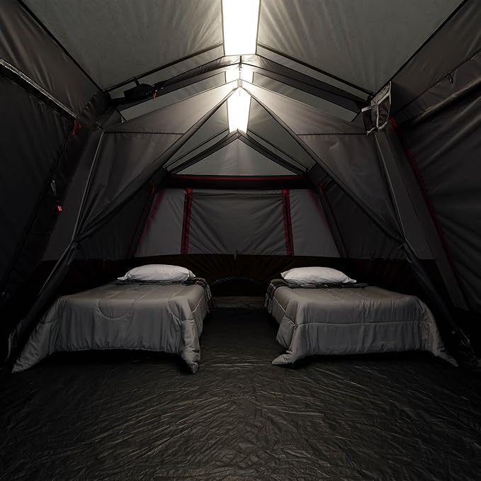CORE 10 Person Instant Cabin Tent with LED Lights | Lighted Pop Up Camping Tent with Easy 2 Minute Camp Setup | Portable Large Family Cabin Multi Room Tents for Camping