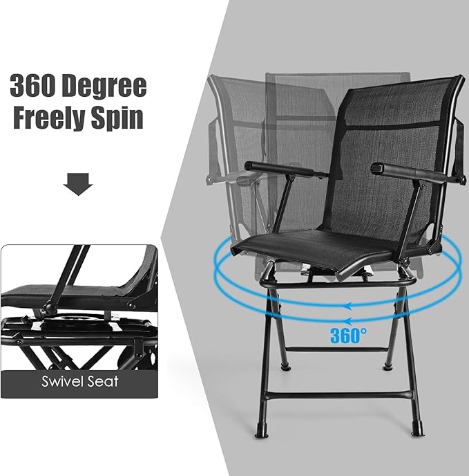 Tangkula 360-Degree Hunting Swivel Chair Ground Blind Chairs w/Armrest &amp Mesh Back Foldable Hunting Chairs w/Non-Slip Foot Pads &amp Steel Frame Portable Hunting Seats for Camping Hunting Fi