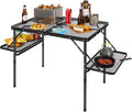REDCAMP 36x24 Folding Grill Table for Outside with 2 Side Tables Lightweight Portable Metal Aluminum Outdoor Grill Table with Adjustable Height Legs Great for Camping Picnic Cooking BBQ Black 3ft