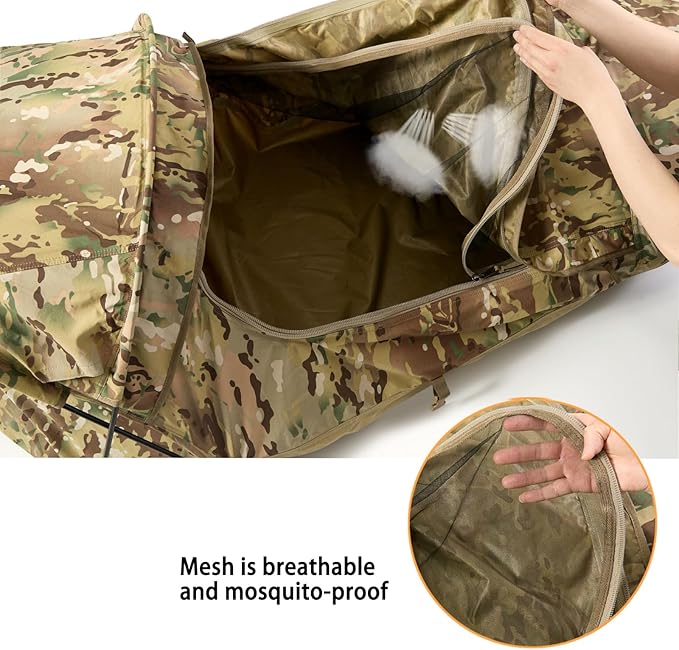 MT Military Hideaway Bivy Cover Stealth Compact Single-Pole Hooped Tent for Modular Sleeping Bags with Mosquito Bug Net MeshWaterproof Breathable Outer Shell Minimalist Shelter