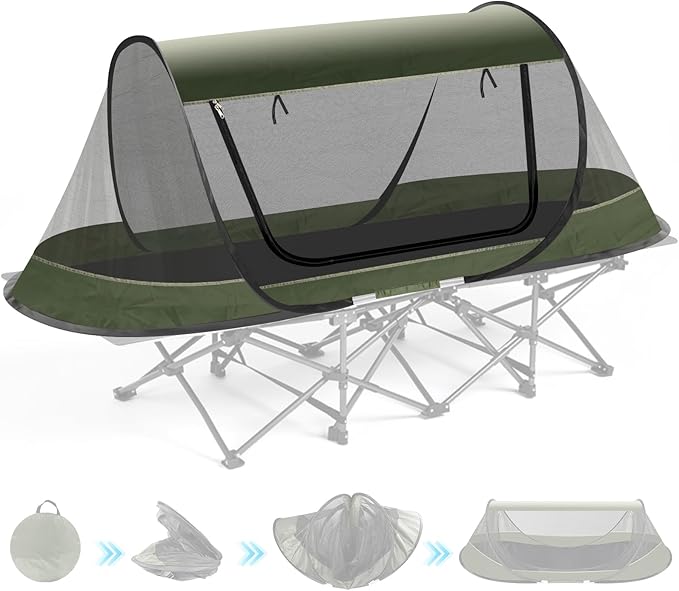 Pop-Up Mosquito Tent for Camping 1 Person Bug Net Cot Tent 3s Automatic Setup Screen Net for Adults &amp Kids Fits with Camping Cot Lightweight &amp Portable for Outdoor Hiking Traveling