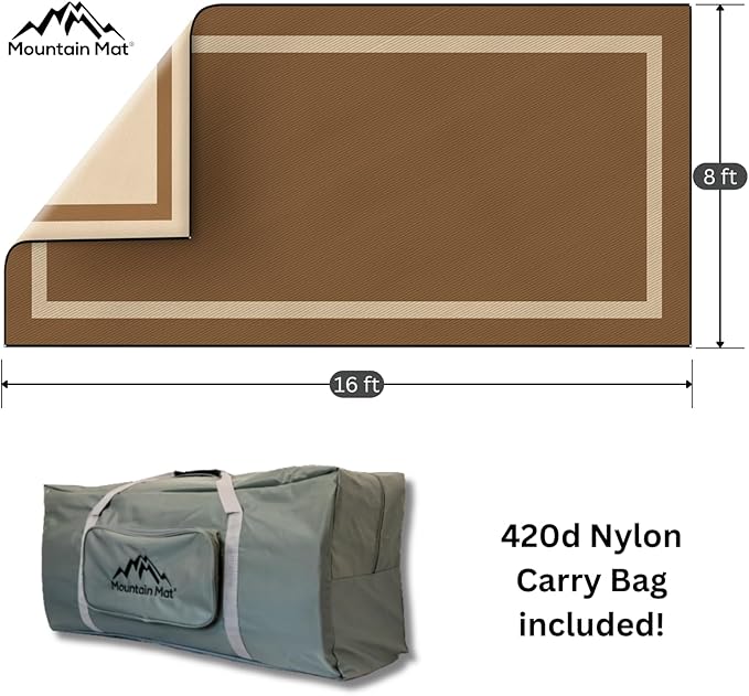 Mountain Mat 8x16 Brown Outdoor RV Mat with Carry Bag – Extra Thick 5mm Recycled Poly Rug – Waterproof Reversible Heavy-Duty – Premium Mat for Campsites Patios Decks (8' x 16' Brown Solid)