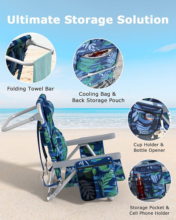ZENPETIO Beach Chair Camping Chair for Adults Reclining Backpack Chair for Pool Beach Camping Outdoors
