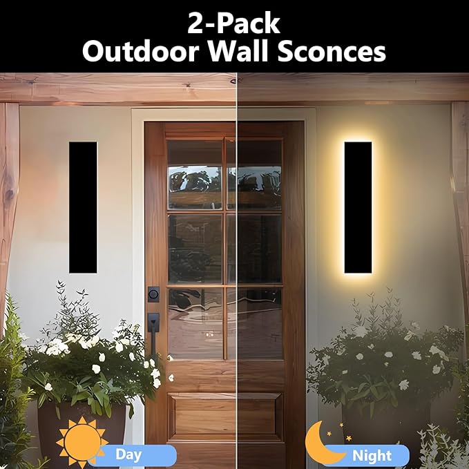 12in Modern Outdoor Wall Light IP65 Waterproof Outdoor Wall Sconce 3000K-6000K Dimmable LED Black Garage Lights Exterior Wall Lighting Anti-Rust Linear Long Outdoor Light