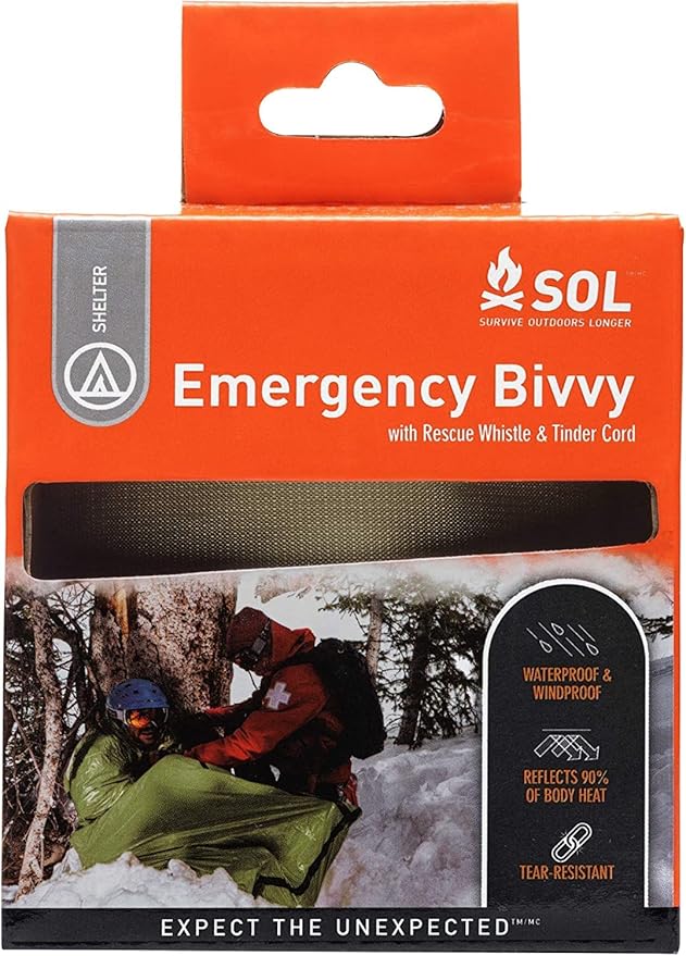 Survive Outdoors Longer 90% Emergency Bivvy - Comes with Survival Whistle &amp Tinder Paracord Drawstring - Add to Emergency Kit &amp Hiking Gear - Waterproof Windproof &amp Tear-Resistant