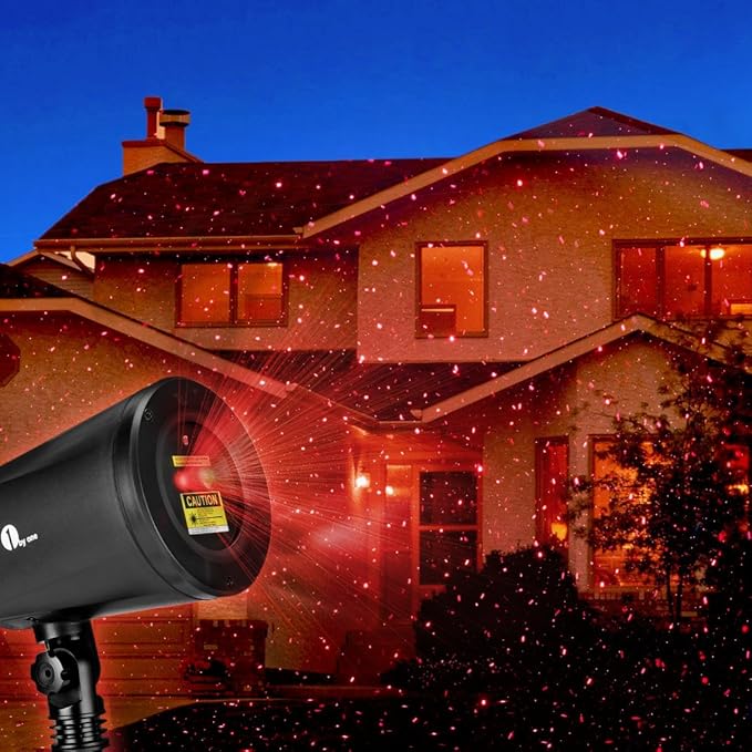 1 BY ONE OUS00-0817 Laser Green Christmas Tree and Red Stars Show Projection Lights for Xmas Holiday Party and Garden Decoration