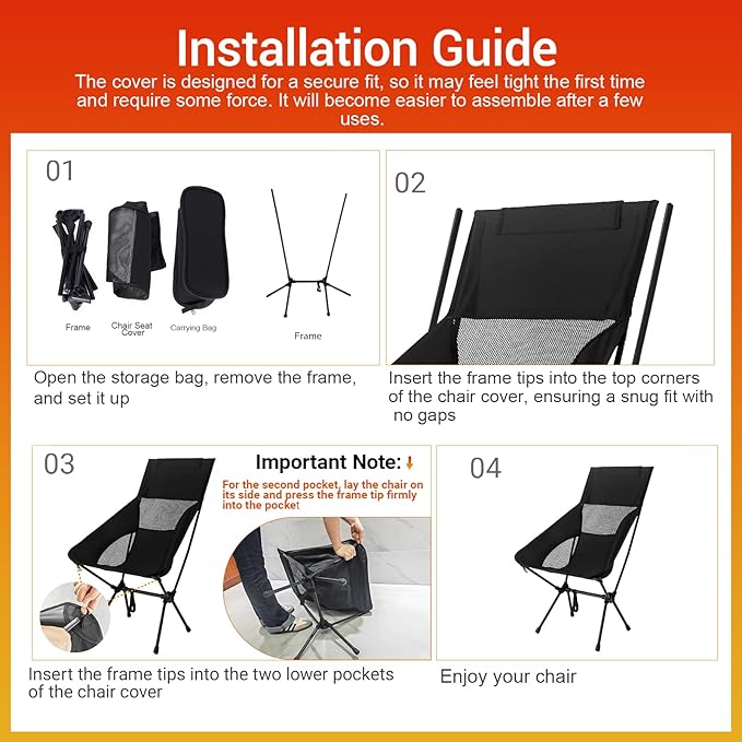 IEJ High Back Camping Chair Ultra-Lightweight Compact Folding Backpacking Chair for Adults with Carry Bag Quick Setup for Outdoor Camping Beach &amp Hiking Travel-Black