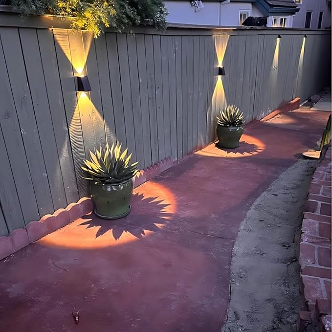 LUHLEE Solar Wall Lights Outdoor 2000mAh 3000K Wall SconcesUp and Down LightingIP65 Waterproof Solar Outdoor Lights for Wall House Fence Patio Porch Garage Yard (Warm White 4 Pack)