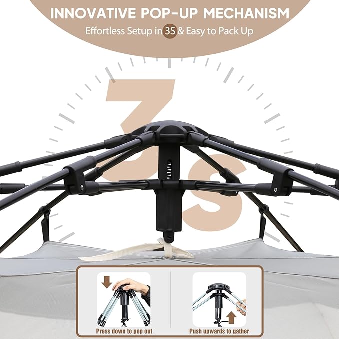 Chihee Camping Tents Pop-Up Stand-up Tent Family Cabin Tent with Awning Porch 3-Person Outdoor Shelter with Screen Room Large Capacity Waterproof and Windproof Easy SetupTraveling Hiking Picnic