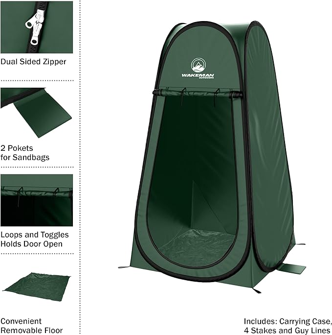 Wakeman Pop Up Changing Tent 3.3 x 3.3 x 6.2ft Camping Shower Tent for Portable Toilet Stall or Dressing Room with Carry Bag for Camping Beach or Tailgate Polyester