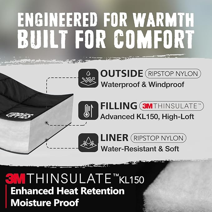3M Thinsulate Insulation Puffy Camping Blanket for Cold Weather Queen Size Warm Camping Quilt with Zipper Waterproof Outdoor Sleeping Bag for Hammock Cozy &amp Versatile Gift for Men and Women