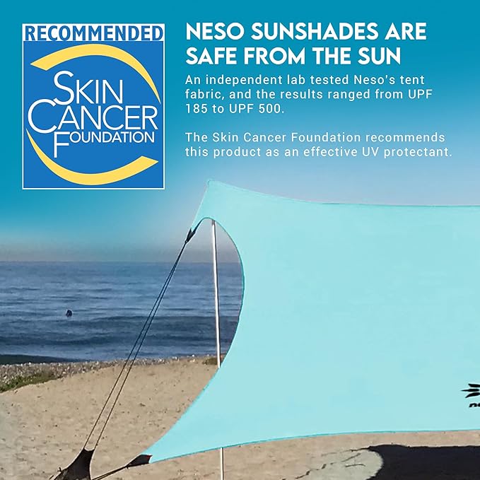 Neso Gigante Portable Beach Tent Sun Shelter - Lightweight Beach Shade Canopy - Easy Setup for Family Outings - Patented Reinforced Corners - UPF 50+ Sun Protection - 8ft Tall 11 x 11ft - Seafoam