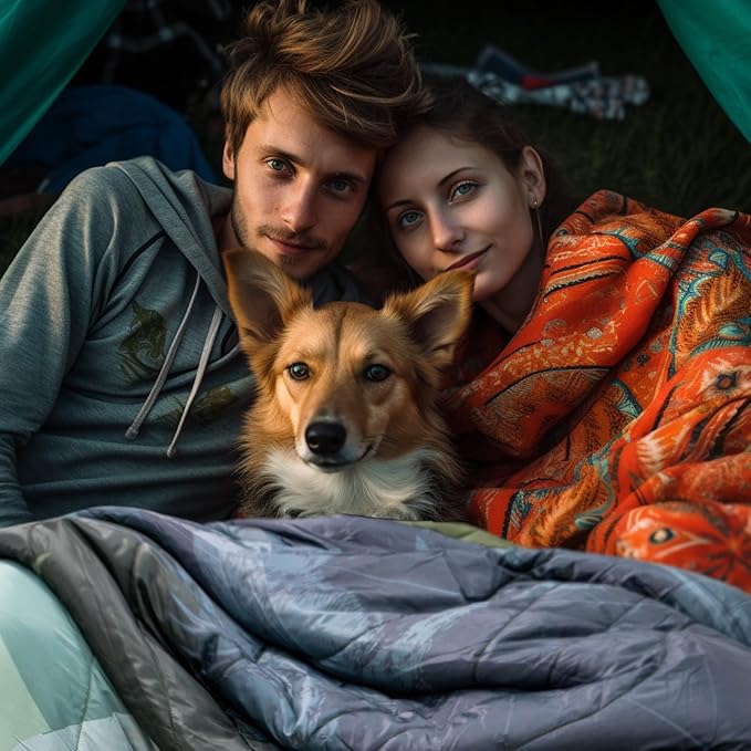 Outdoor Camping Blanket with Sherpa Lining Extra Warm Thick Camp Blankets and Puffy Ultralight Soft Poncho DWR Camping Quilt for Cold Weather Adventure Sleeping Backpacking 78x 56