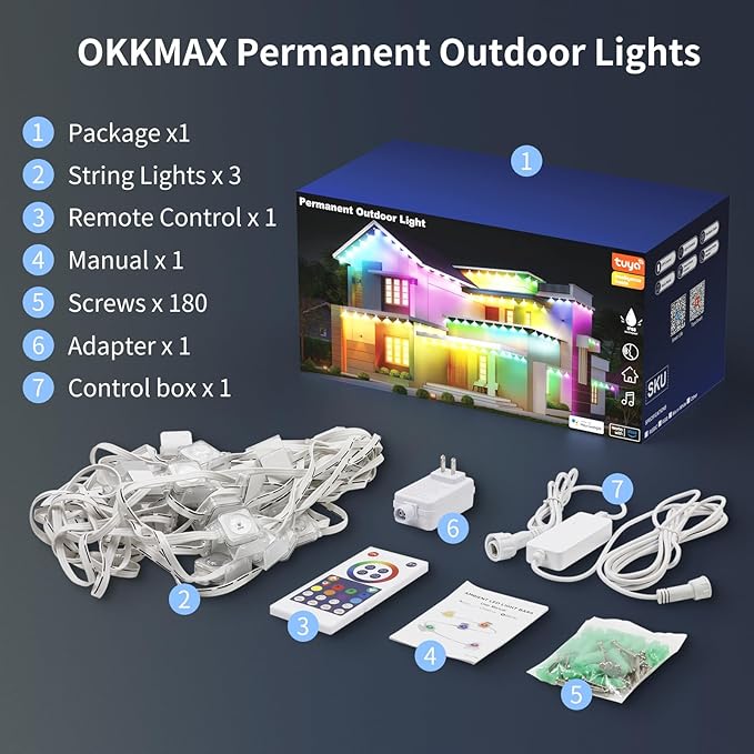 Permanent Outdoor Lights IP68 Waterproof Smart RGB+IC LED Christmas Light with 75 Scene Modes Holiday Lights for Christmas Halloween Work with Wi-Fi Alexa &amp Google Assistant (150ft)