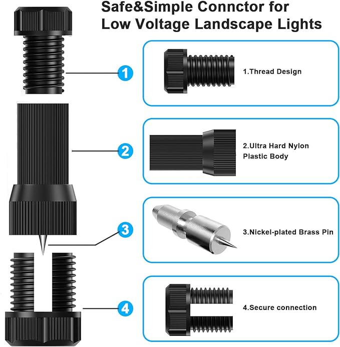 iCreating 60 Pack Low Voltage Wire Connector Landscape Lighting Connectors Waterproof Low Voltage Connector 12-20 Gauge Landscape Light Connectors for Landscape Lighting Path Lights