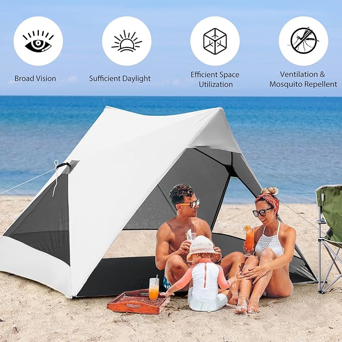Pop Up Beach Tent for 2/3/4 Person with UPF 50+ UV Protection Lightweight &amp Easy Setup Beach Shade Canopy Wind-Resistant Shelter Portable Cabana for Family Outdoor Picnics Fishing