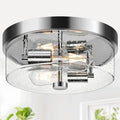 Flush Mount Ceiling Light Fixtures 2-Light Chrome Ceiling Mount for Farmhouse with Seeded Glass Lampshade Industrial Hall Flush Mount Light Fixture for Hallway Kitchen Entryway Bedroom and Foyer