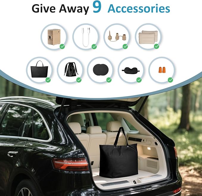 Self-Inflating SUV Air Mattress with Built in Electric Pumpcar air Mattress for TrunkPortable car Mattress for Travle and Camping (Light Gray)