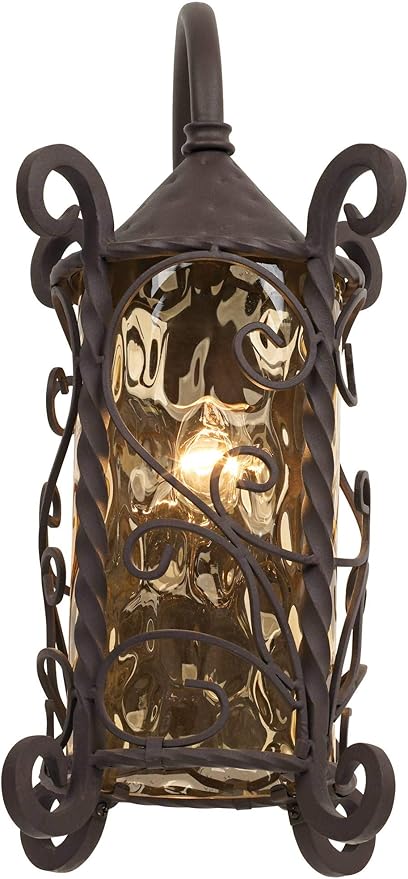 John Timberland Casa Seville Rustic Outdoor Wall Light Fixture Dark Walnut Twists 18 1/2 Champagne Hammered Glass for Exterior House Porch Patio Outside Deck Garage Yard Front Door Garden Home