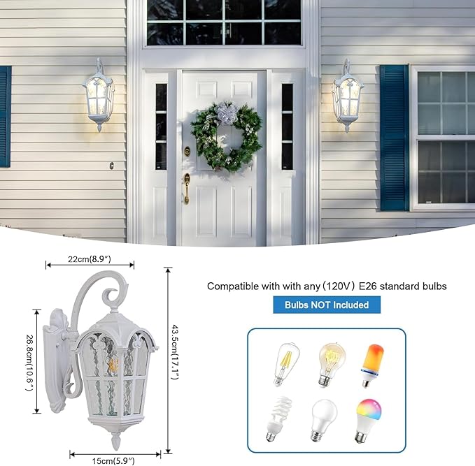 Outdoor Wall Lights for Porch Patio Yard - 17.1'' H White Exterior Wall Lighting Fixtures Waterproof &amp Anti-Rust Outside House Light Wall Mount Lantern Sconce