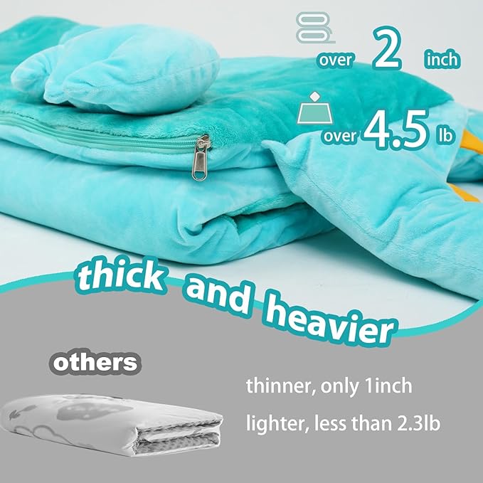 Kid Sleeping Bag with Pillow - Larger Nap Mat - Plush Slumber Bag for Boys Girls Daycare Preschool Kindergarten Birthday Gift Travel Sleepover Ages 3-12 Years