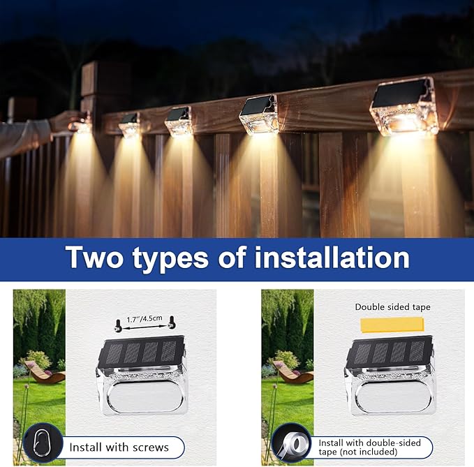 Solar Outdoor Lights 8 Pack Solar Fence Deck Lights Waterproof Powered Outside Lighting for Step Railing Wall Pool Stair Yard Garden Patio Decorations
