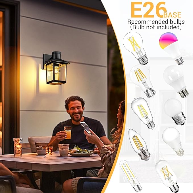 Woolmug 2 Pack Motion Sensor Outdoor Wall Light Fixtures Dusk to Dawn Porch Lights 2 Modes Black Exterior Wall Sconce Lamp with Clear Glass for Patio House Garage Bulbs Not Included