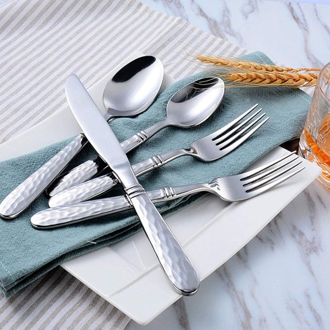 Stainless Steel Silverware 20-Piece Stainless Steel Cutlery Set - Flatware Silverware with Knife Spoon Fork for 4 Dishwasher Safe with Elegant Net Pattern Handle