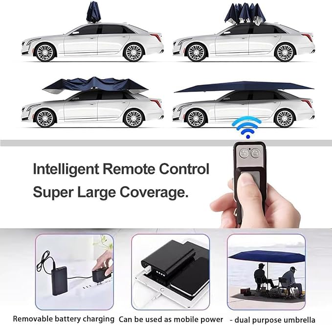 Movable Carport Fully-Automatic Car Tent Cover - Remote Control Portable Sunshade Umbrella for Outdoor Car Protection