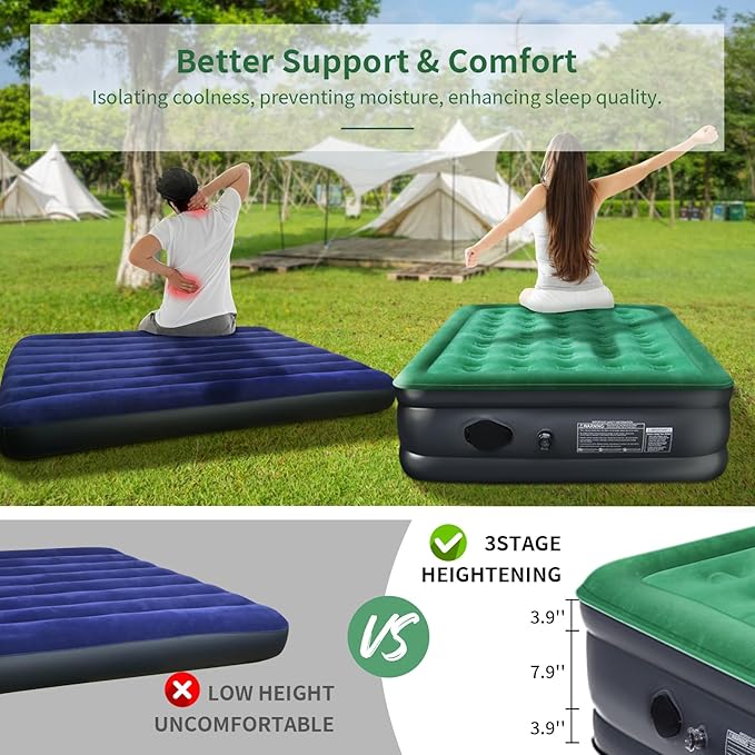 AYAMAYA Queen Camping Air Mattress with Built-In &amp Detachable Electric Pump -Portable 16 Inch Luxury Double High Inflatable AirbedSelf Inflating Air MattressNo Power Outlet Needed for Camping &a