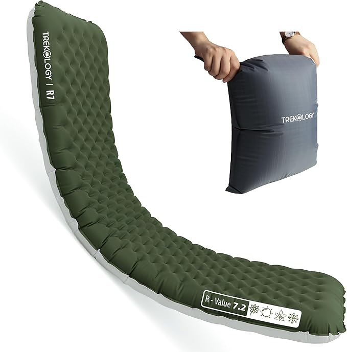 TREKOLOGY Camping Sleeping Pad + 30L Pump Sack Bundle – Ultralight 4 Thick Inflatable Sleeping Mat with 7.2 R-Value – Compact Sleep Pad with Fast Inflation Pump Bag - for Outdoor Adventures