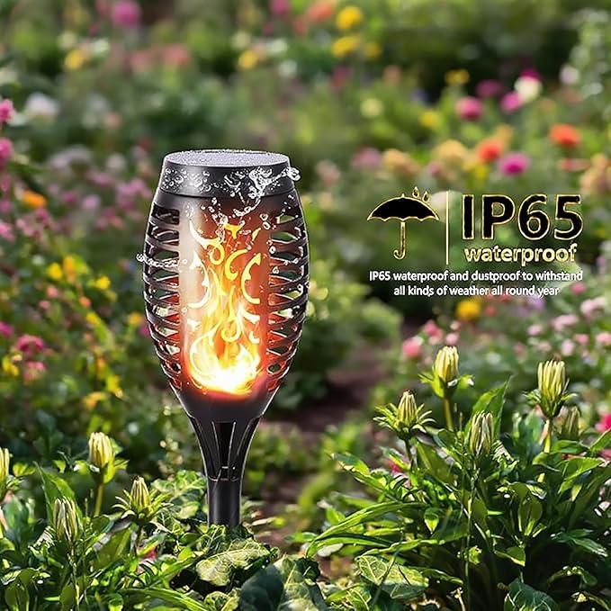 Solar Torch Lights Outdoor IP65 Waterproof with Realistic Flickering Flame - Auto On/Off Garden Lights for Patio Yard Pathway Enchanting Party Decor (6Pack)