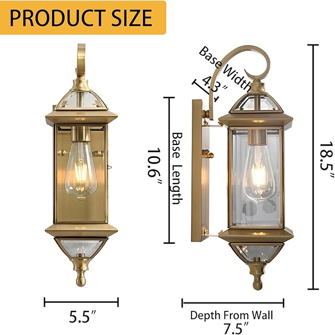 Copper Brass Outdoor Wall Lights 18.5Inch Waterproof Lantern Exterior Light Fixtures Outdise Wall Mounted Porch Light Garage Wall Sconce Patio Lamps E26 Socket
