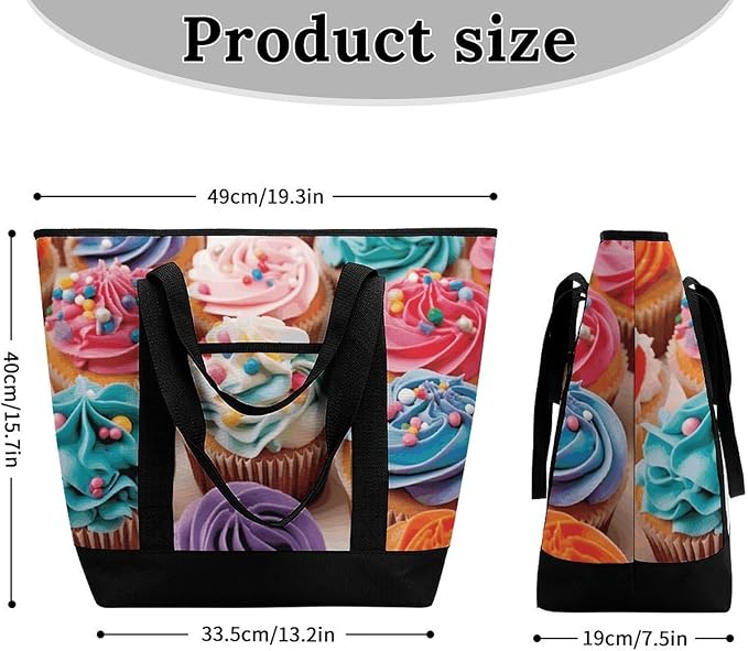 Insulated Shopping BagLarge Reusable Cooler Bags Birthday Cupcakes Printed Foldable Shopping BagTravel Waterproof Shoulder Bag
