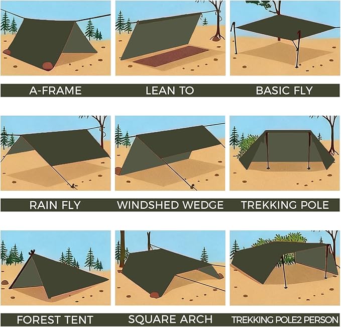 onewind 10×10 ft Camping Tarp Waterproof Silnylon Emergency Shelter Survival Tent Tarp Hammock Rainfly for Ultralight Camping Backpacking Buschcraft OD Green