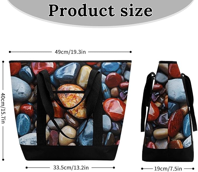 Insulated Shopping BagLarge Reusable Cooler Bags Color Stones Hippie Printed Foldable Shopping BagTravel Waterproof Shoulder Bag