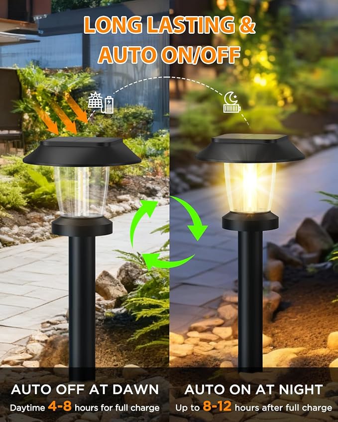 ALEPOD Solar Pathway Lights Outdoor - 8 Pack Solar Powered Garden Lights Waterproof IP65 Decor Landscape Lighting with Three Lighting Modes for Yard Lawn Walkway Driveway Warm White