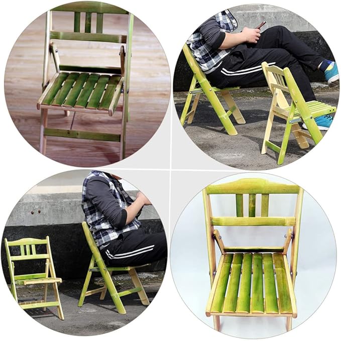 Mikikit Natural Bamboo Folding Stool with Backrest Lightweight Space-Saving Chair for Home Outdoor Use for Students and Crafts Easy No-Install Design