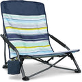 Portable Folding Beach Chair for Adults - Lightweight Low Back Sling Chair with Storage Pocket 300lbs Capacity Camping Chair for Outdoor Lawn Concert Travel (Orange-Colour Striped)