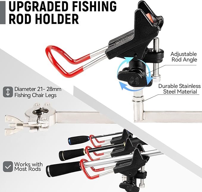Fishing Chair with Upgraded 360° Adjustable Rod Holder Folding Ice Fishing Chairs for Adults Portable Camping Chair with Side Pocket Cup Holder for Outdoor Sports Garden Beach Lawn Picnic