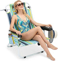 Beach Chair for AdultsPortable 5 Position Backpack Beach Chair Reclining Lay Flat Lightweight Folding Camping Chair w/Large Cooler PouchSupport to 350LBSGreen Low Hight