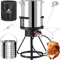 30QT Turkey Fryer with Waterproof Cover | Stainless Steel | Propane Burner | 50000 BTU | CSA Certified | Outdoor Deep Fryers with Basket | Ideal for Turkey Frying &amp Seafood Boil