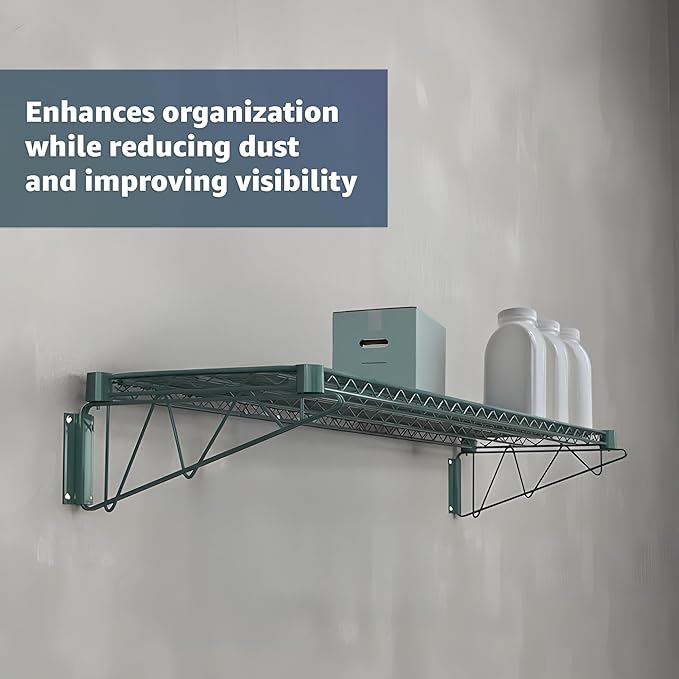 2-Pack 14 x 60 Fixed Wire Green Epoxy Wall Mount Shelf Commercial Wall Mount Shelving NSF