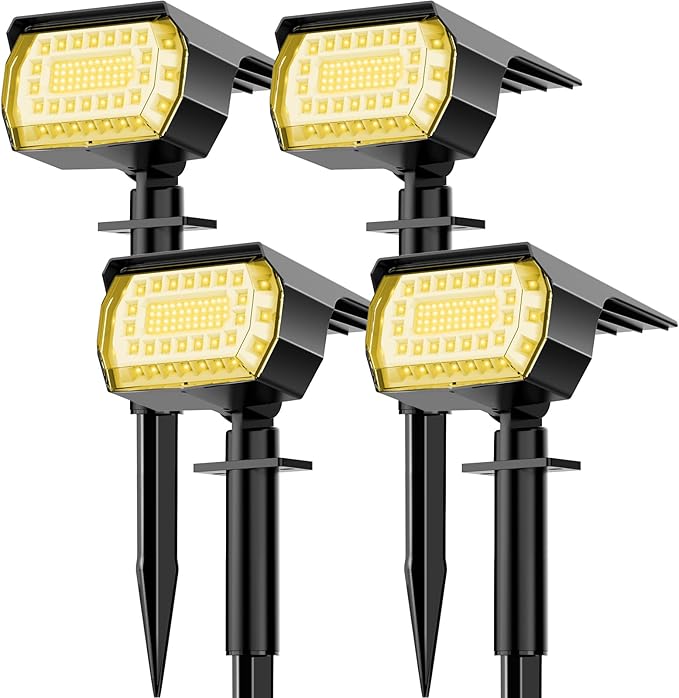 LANSOW Solar Spot Lights Outdoor [4 Pack/76 LED] 2-in-1 Solar Landscape Spotlights 3 Modes IP65 Waterproof Dusk to Dawn Solar Powered Flood Wall Lights for Outside Yard Garden Pathway(Warm White)