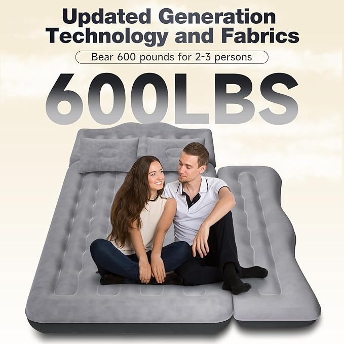 Back Seat Car Air Mattress: Inflatable SUV Car Camping Bed for Truck Van Thickened Double-Sided Flocking Travel Car Sleeping Pad with Air Pump 2 Pillows