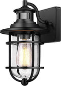 Motion Sensor Outdoor Wall Lantern Dusk to Dawn Waterproof Exterior Wall Sconce with Seeded Glass Black Wall Mount Light Fixture for Porch Doorway Garage E26 Socket Motion Activated