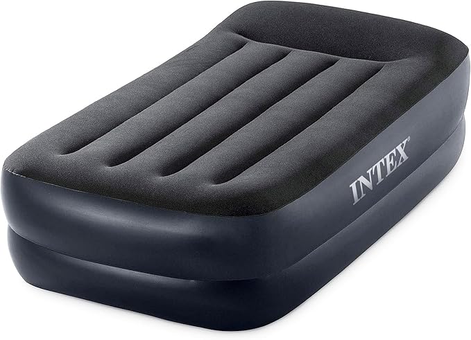 Intex Raised Airbed Mattress with Built-in Pump Dura-Beam Plus Pillow Twin - Portable Inflatable Luxury Blow-Up Bed for Adults Camping Guests