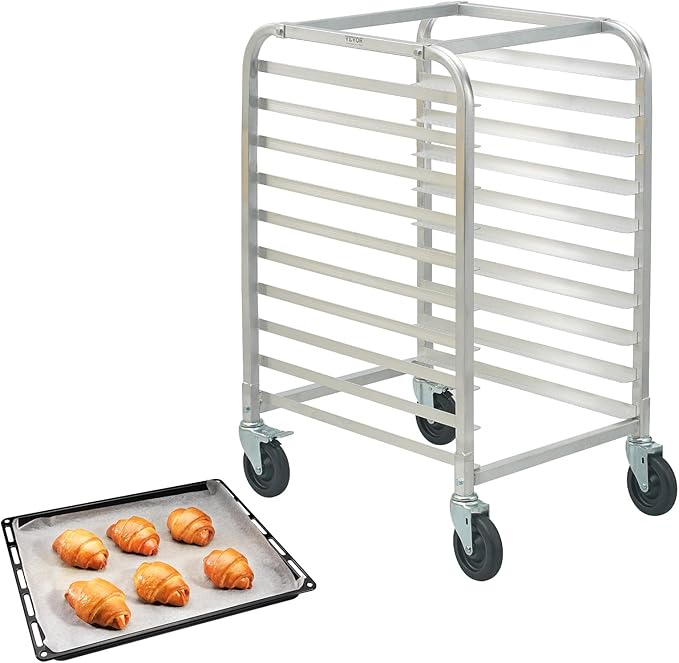 VEVOR 10-Tier Bun Pan Rack Aluminum Racking Trolley Storage with Brake Wheels Commercial Bakery Racks for Half &amp Full Sheet Speed Rack For Kitchen Home Bread Baking Equipment 26L x 20.3W x